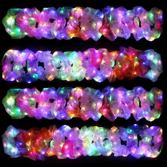 LED Scrunchies 40 Pack Glow in Dark Hair Ties Neon Rave Party Accessories